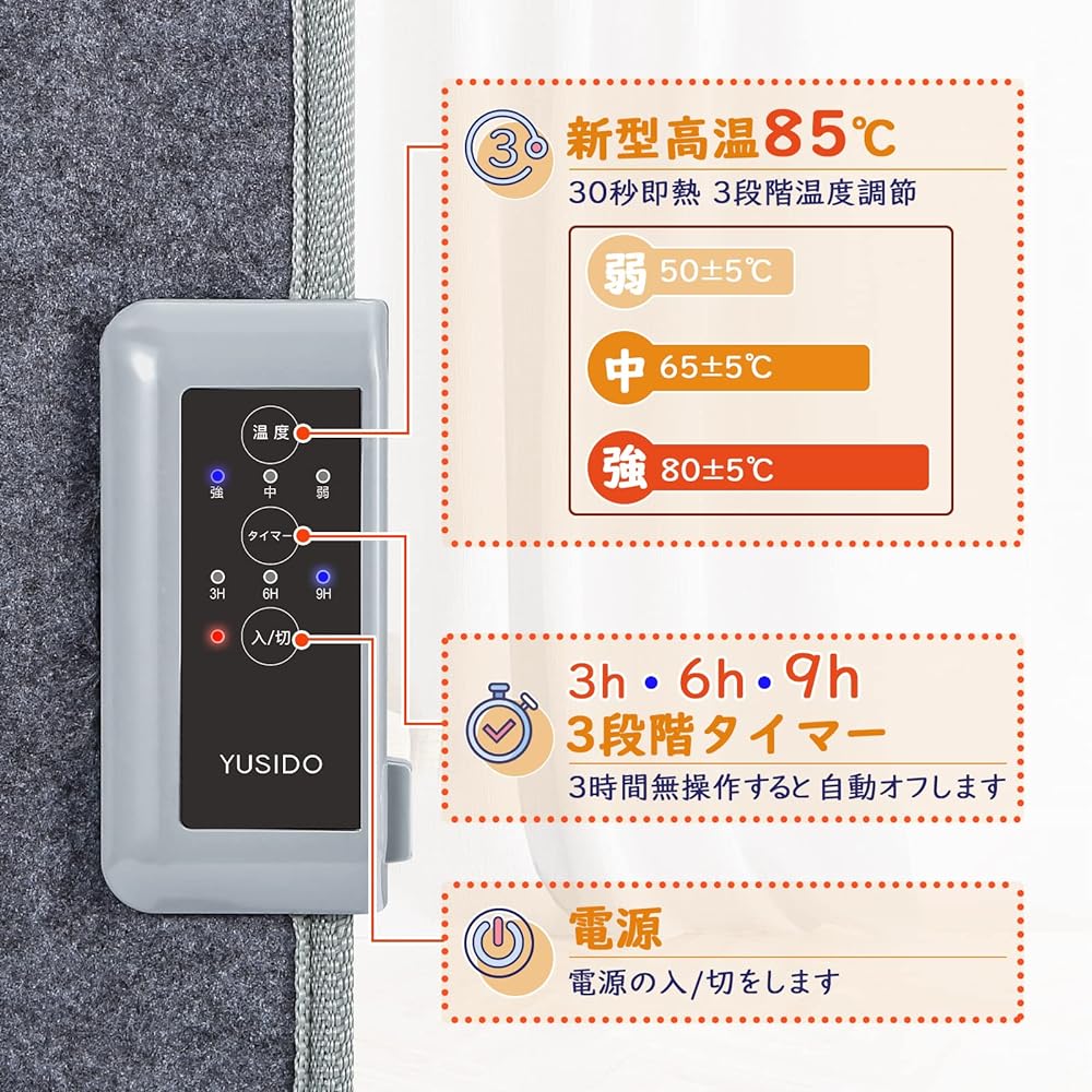 YUSIDO Panel Heater [High Temperature Version 85℃, Heating Cost Savings, Energy Saving] Foot Heater, 3 Level Temperature Adjustment (60℃/70℃/85℃), 3/6/9 Hour Timer Setting, Cold Protection, Infrared Desk Heater, Heating Equipment (Large Size)
