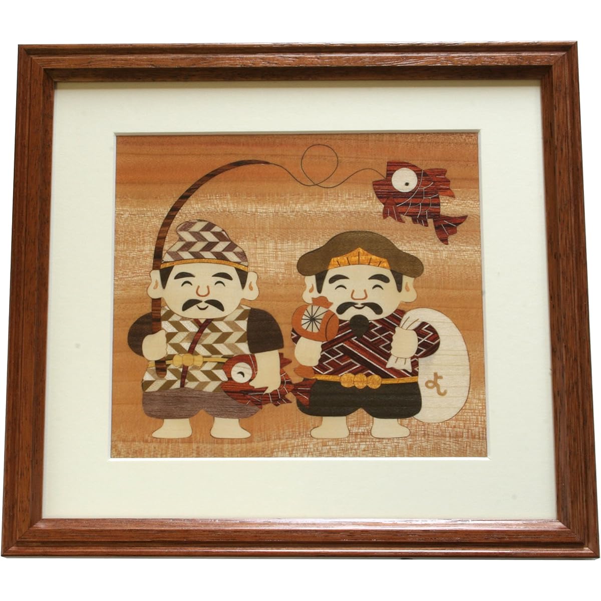 Wood inlay Ebisu and Daikoku