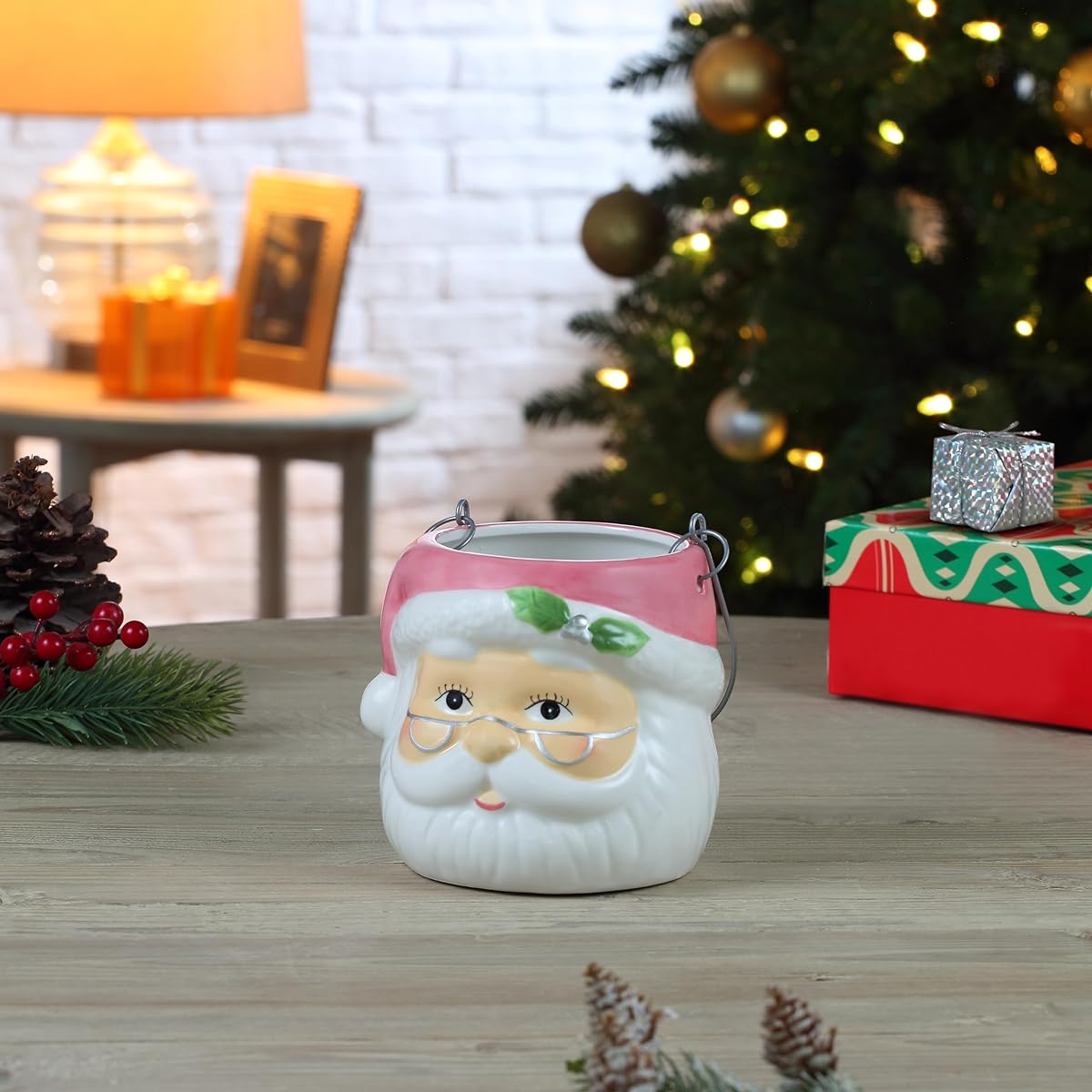 Mr. Christmas Nostalgic Pastel Santa Container Pink