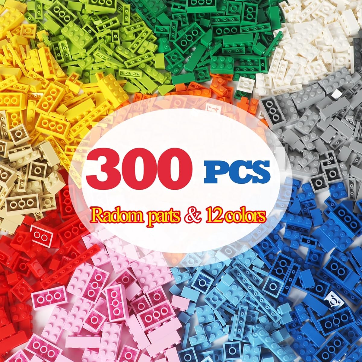 ekuzi Building Blocks Compatible with Lego Classic 300 Piece Basic Bulk Building Blocks Random Color Mixed Shapes
