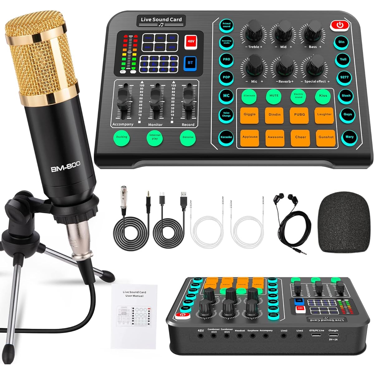 Podcast Equipment Set Condenser Microphone Set with Tripod Stand Professional Audio Mixer/Studio Equipment/Podcast Microphone for Streaming Broadcasting Gaming Recording Singing TikTok YouTube