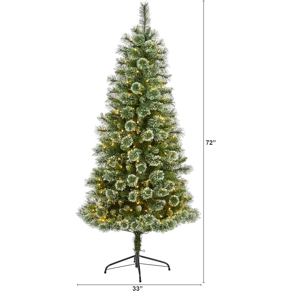 Nearly Natural 6' Wisconsin Slim Snow Tip Pine Artificial Christmas Tree with 300 Clear LED Lights, Green