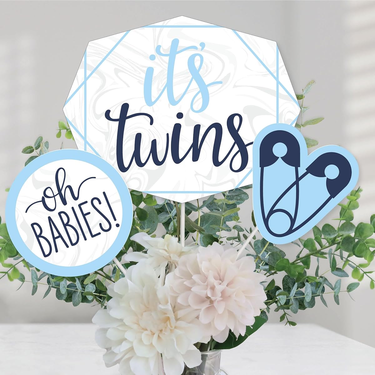 It's Twin Boys - Blue Twin Baby Shower Centerpiece Sticks - Table Toppers - Set of 15