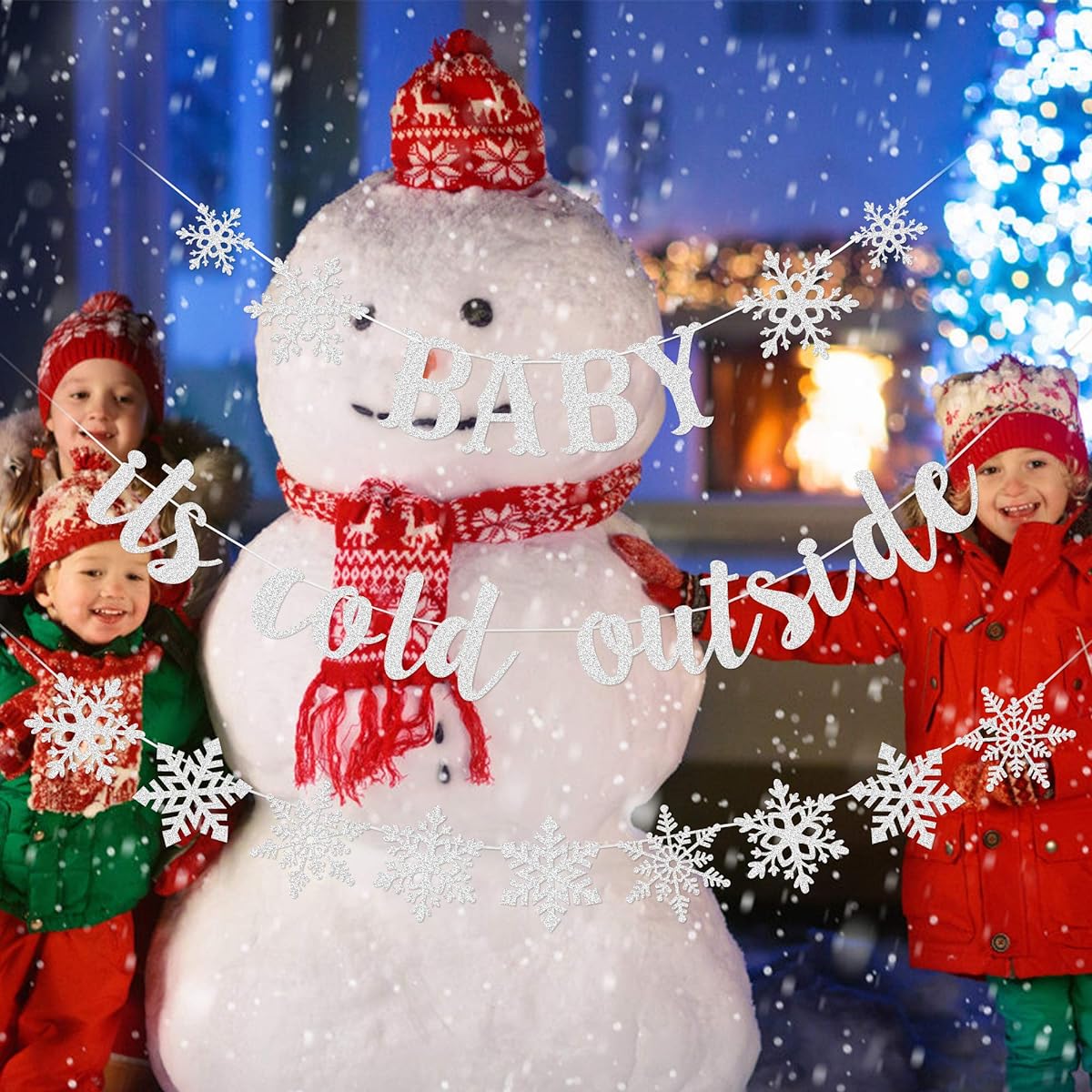 Baby It's Cold Outside Banner and Snowflake Banner Winter Baby Shower Winter Wonderland Decorations (Silver Glitter)