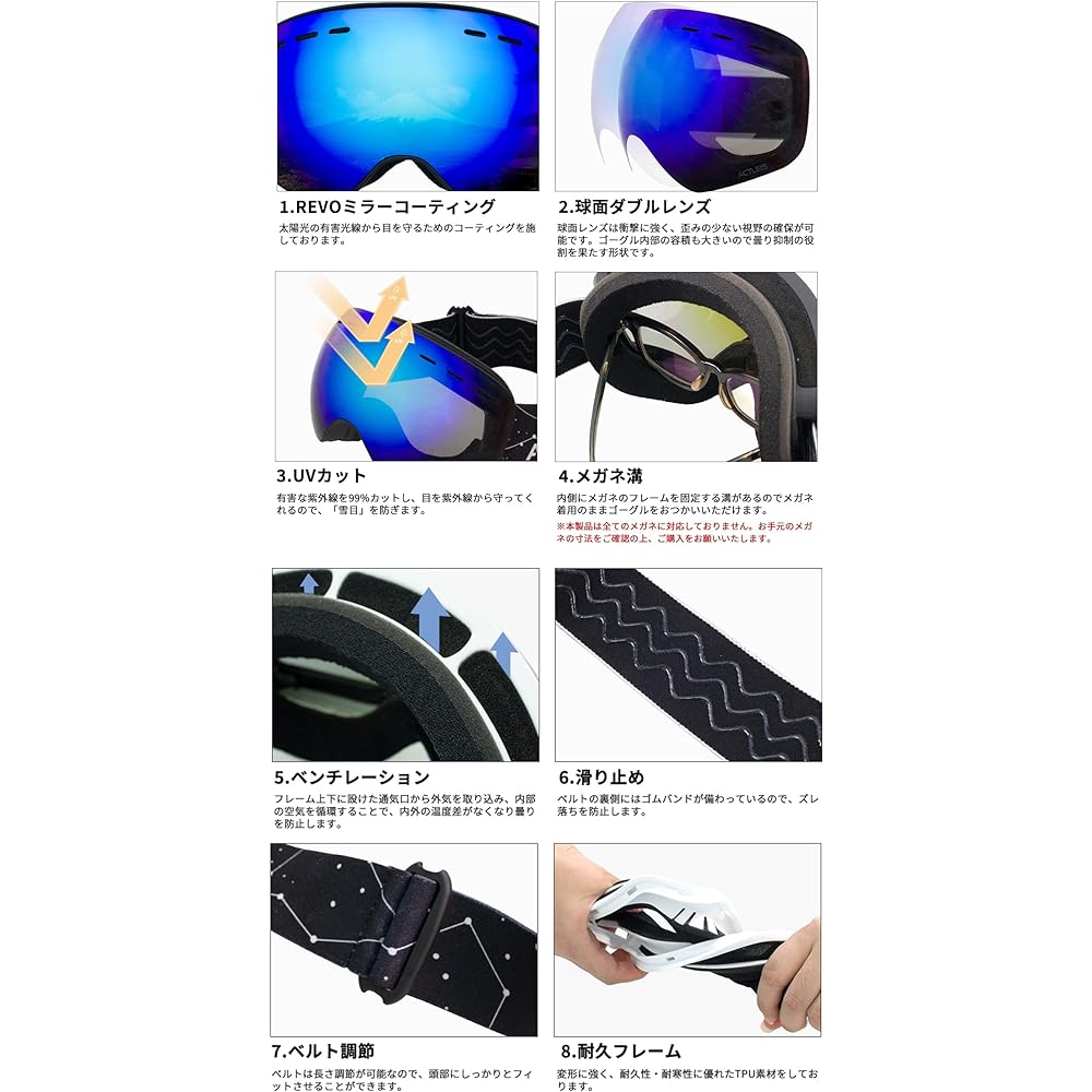 [Acreis] Kids Ski Goggles, Children's Double Layer Lens Snowboarding Goggles, Juniors, Children's Snow Goggles, Compatible with Glasses, Anti-Fog, UV Protection, 180° Wide Field of View, Anti-Fog, Windproof, Dustproof, Snowproof, All 6 Colors, One Size F