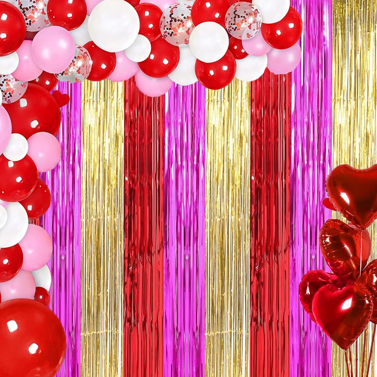 Construction Foil Fringe Curtains Yellow Orange and Black Tinsel Photo Booth Props Streamer Backdrop Boys Construction Trucks Party Supplies Decorations 3 Pack (Red Pink Rose Gold)