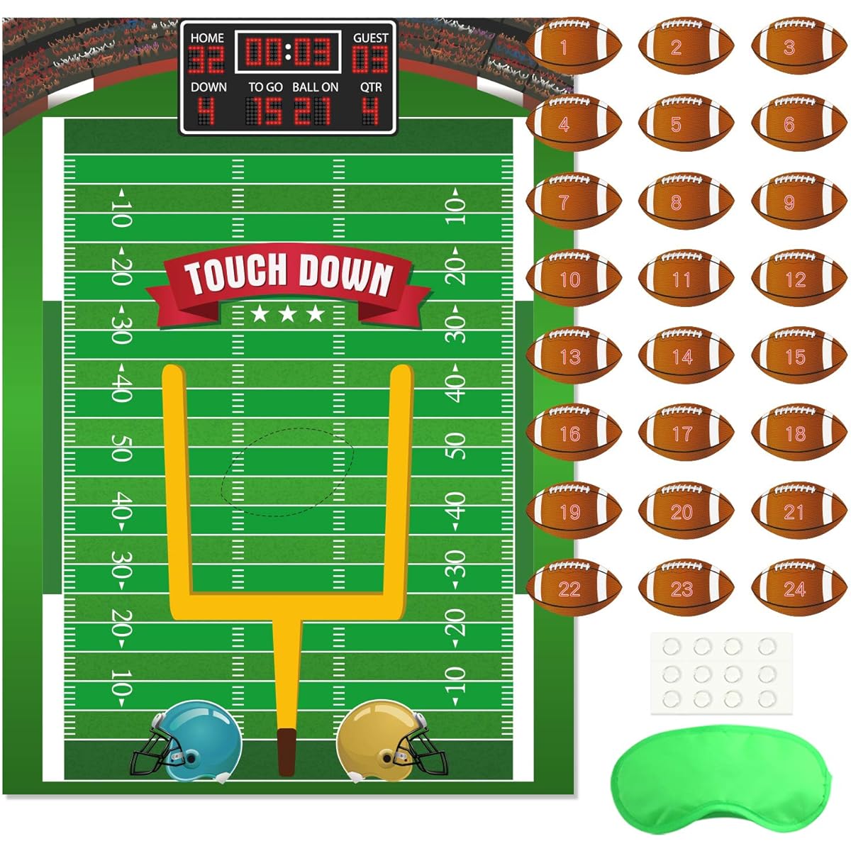 FEPITO Pin the Football, Pins on the Goal Posts, Football Game for Kids, Birthday Party Game, with 24 Football Stickers, Football Party Decor, Kids Birthday Party Decorations