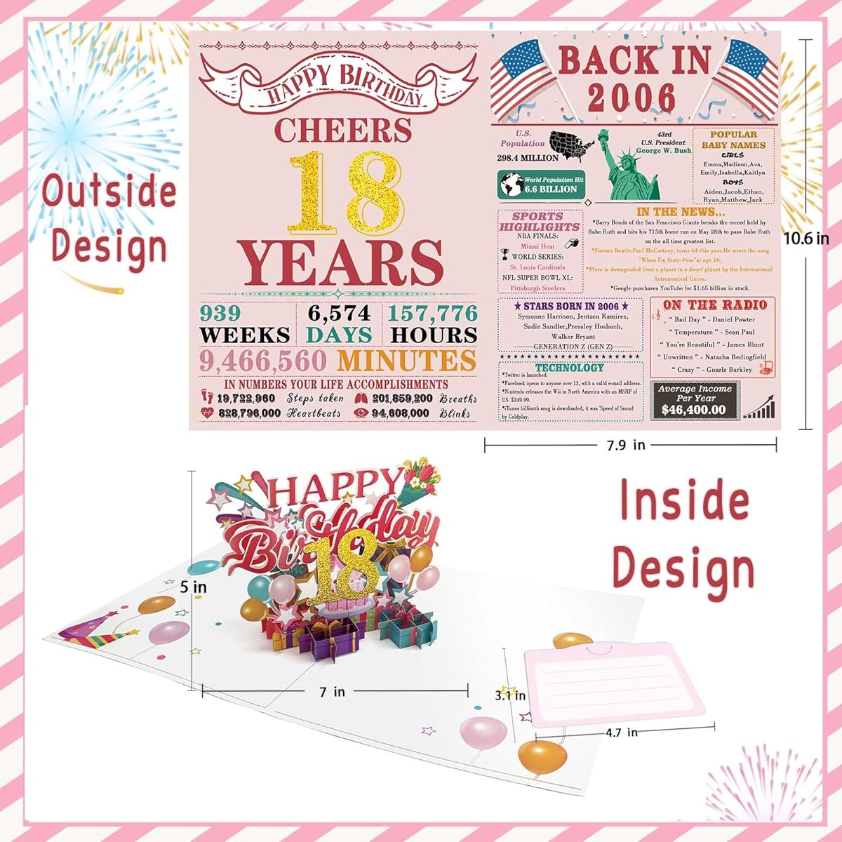 LiuuLi Happy 18th Birthday 3D Pop Up Card 18 Years Old Fun Birthday Gift for Daughter or Sister Birthday Greeting Card Decoration with Envelope and Blank Inside for Friends