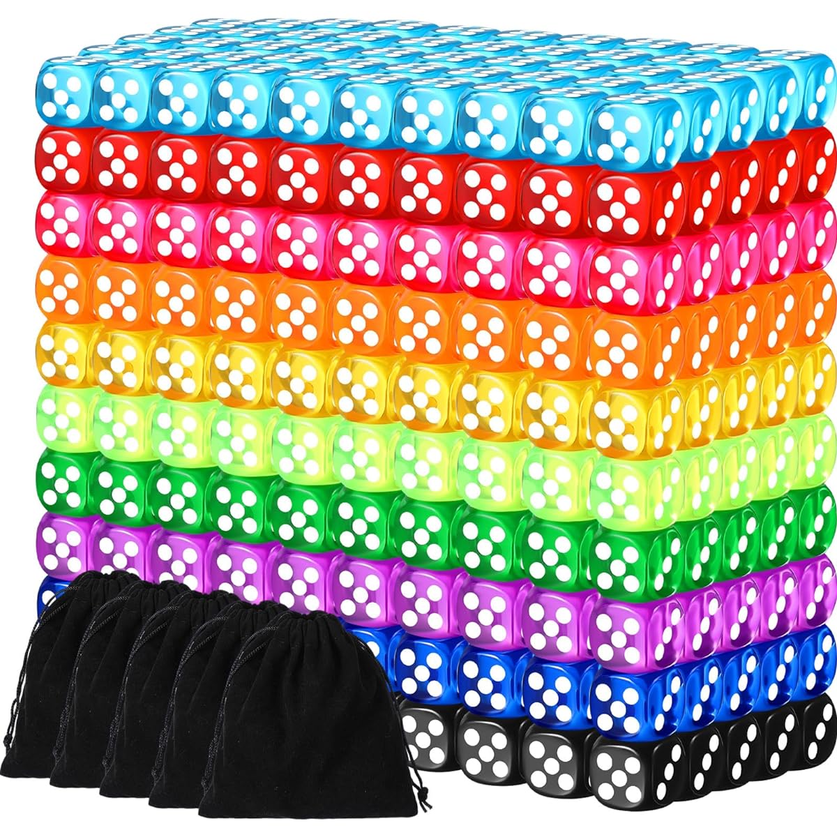 Syhood 500pcs 14mm Color Dice Bulk Dice 6 Side Dice Set with 5 Drawstring Pouches Standard Game Dice for Classroom/Education/Math/Learning Board/Dice Game 10 Colors, 0.55 inch