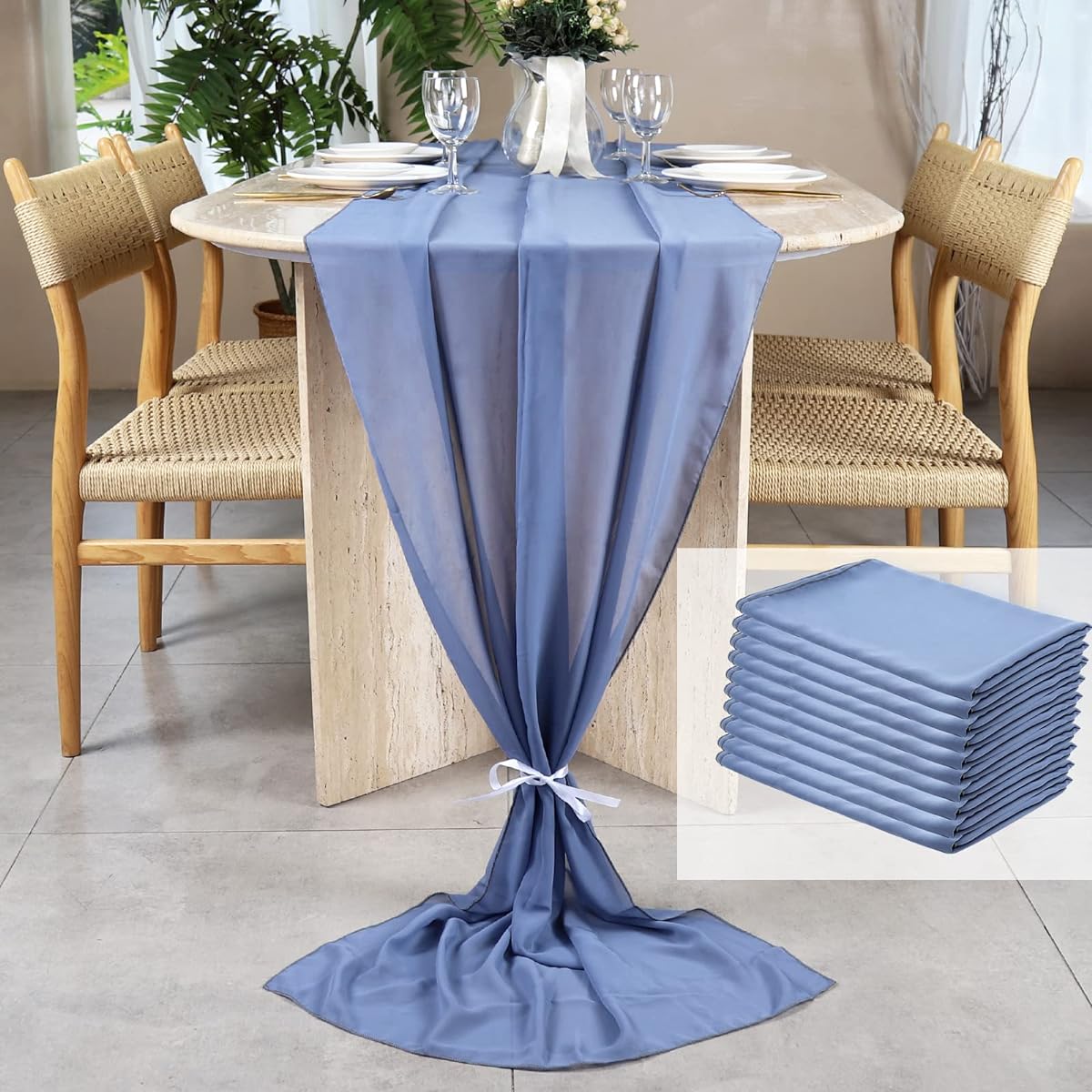 Gray Blue Chiffon Table Runner 10pcs Bulk 10ft Sheer Wedding Runner Romantic Rustic Boho Table Runner Wedding Party Bridal Baby Shower Decor 27x120 Inch