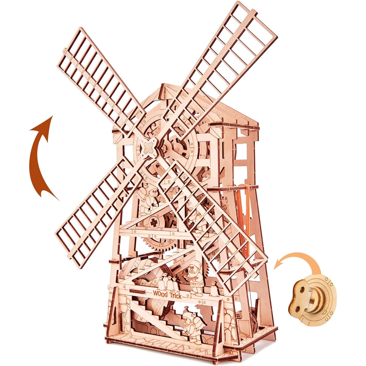 Wood Trick Gnome Windmill / 3D wooden puzzle that you can move and play with / Wooden model