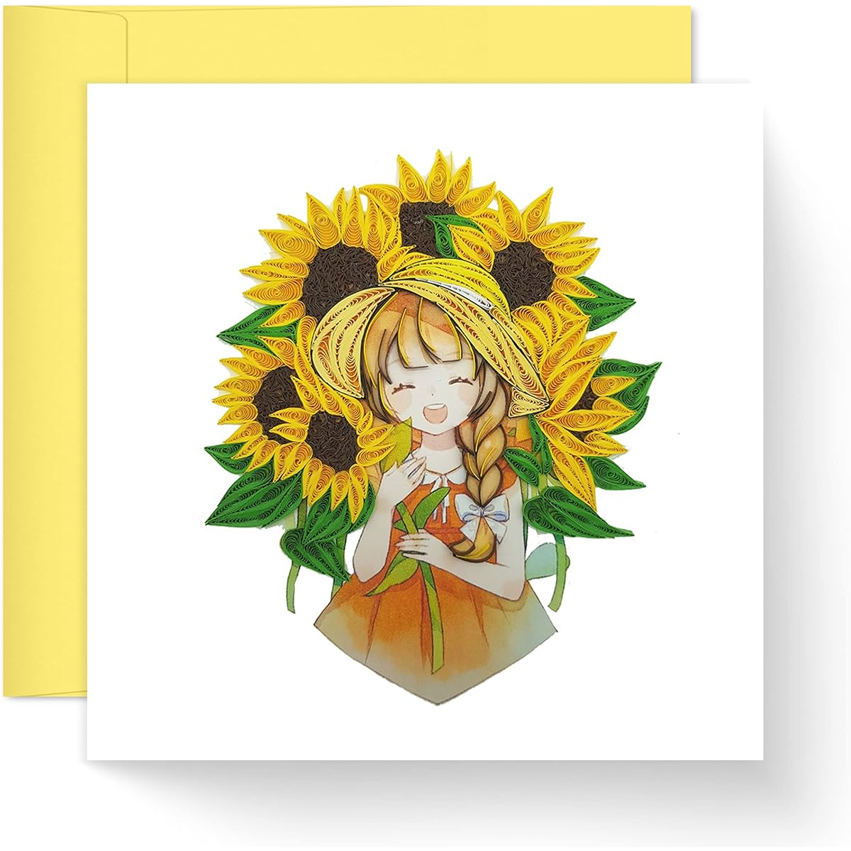 TUMYBee Birth Flower Card, Handmade Quilling Floral Card for Birthday, Anniversary, Birth Month Flower, Mom, Woman, Daughter, Grandmother, Birth Flower Gift, Decoration, 12 Months Flower Card (Sunflower Girl's Birthday)