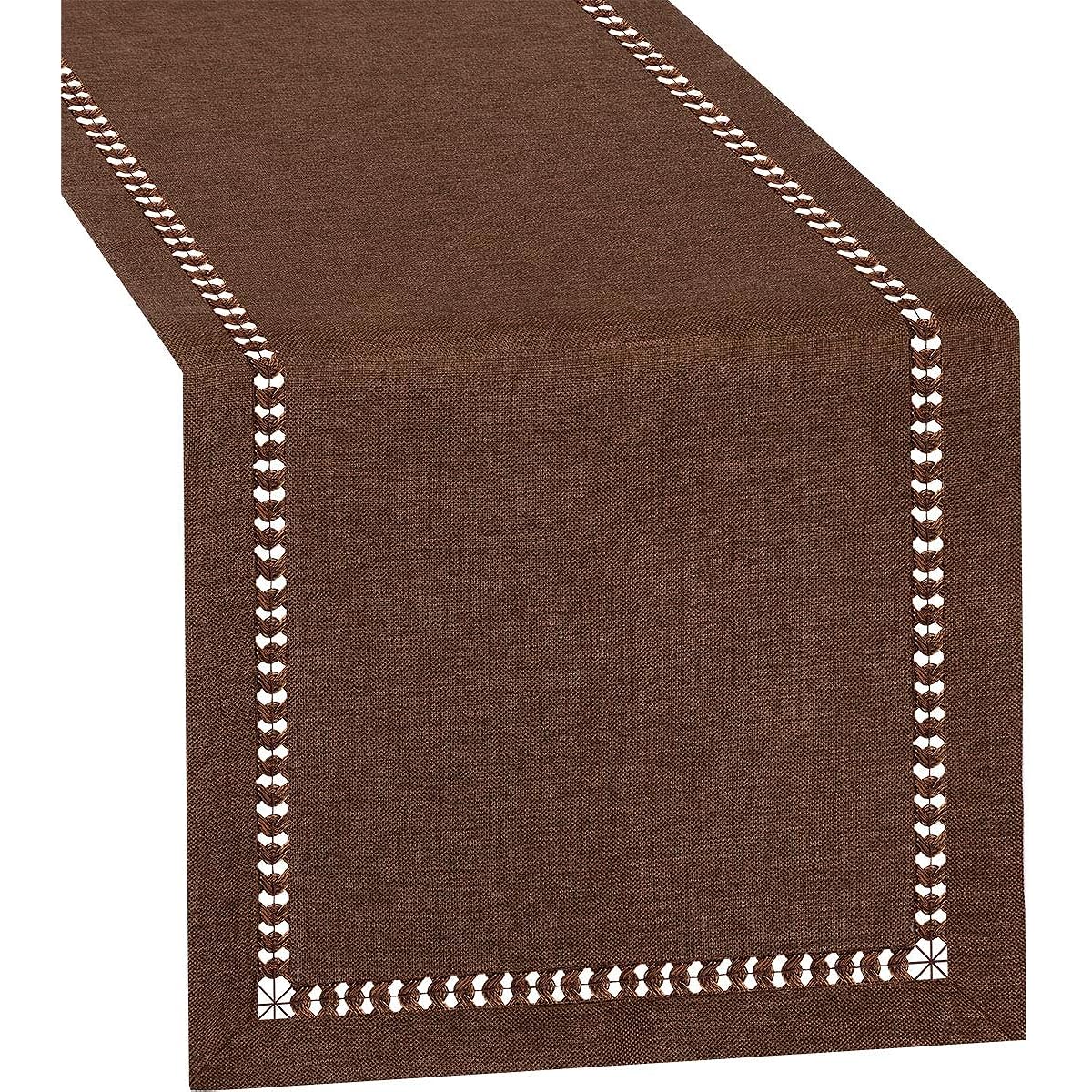 grelucgo hemstitch brown table runner, dresser scarf, solid color 14 x 72 brown