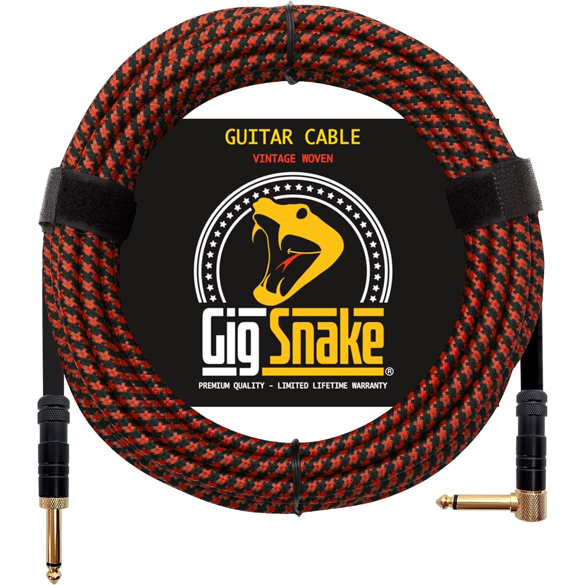 Guitar Cable 20ft - 1/4" Right Angle Red Instrument Cable - Professional Quality Electric Guitar Cord and Amp Cable - Low Noise Bass and Guitar Cable - Reliable Cord for Clean, Clear Tone