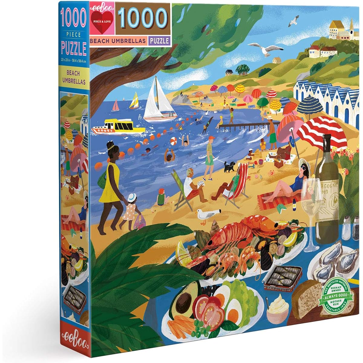 eeBoo Piece and Love Beach Umbrella 1000 Piece Square Adult Jigsaw Puzzle