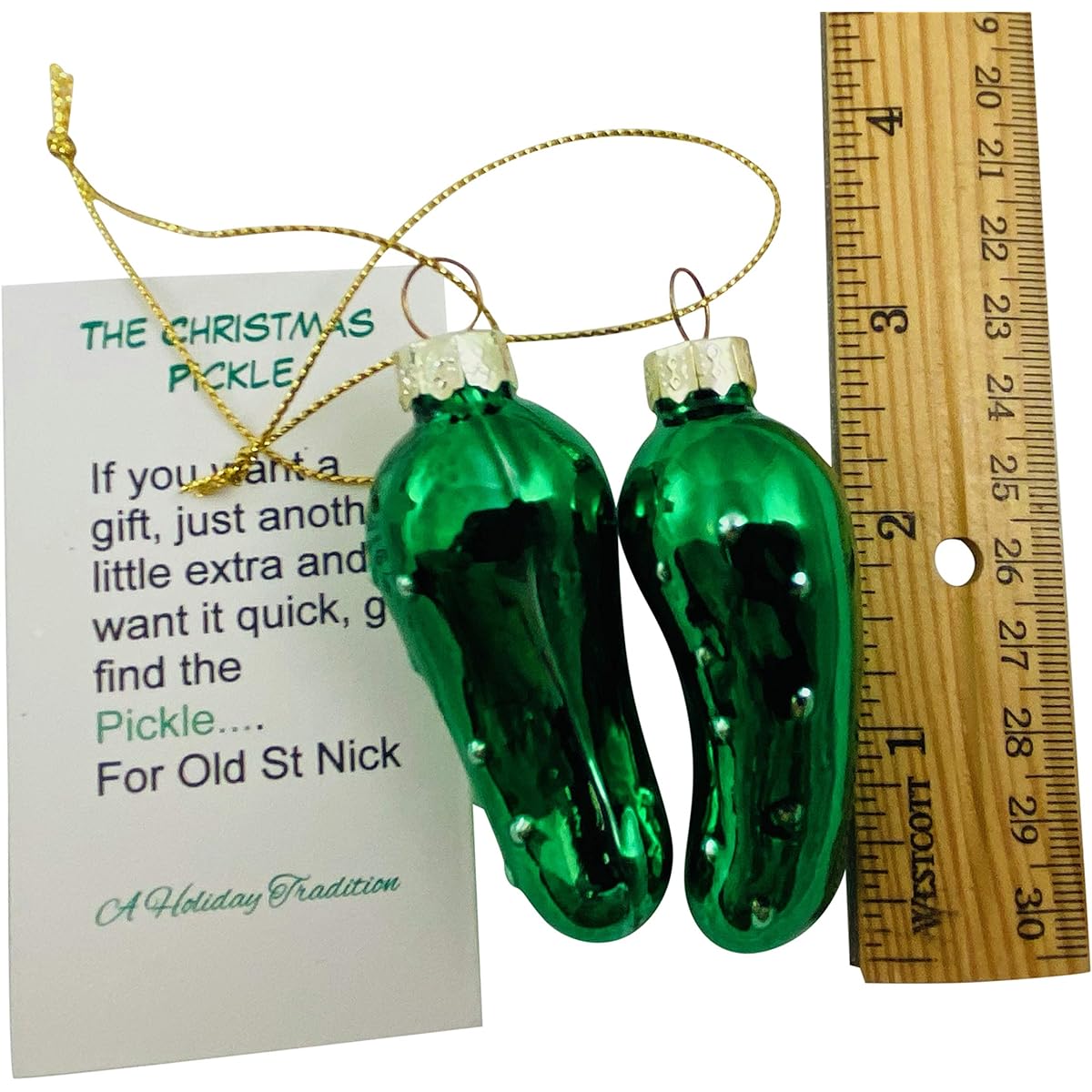 Pickle Ornaments Blown Glass Tree Christmas Decoration Set with Story Cards 2 Pack