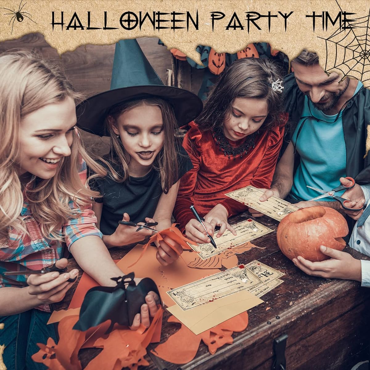 Geelin 60pcs Halloween Party Invitations with Envelopes Tickets Scary Halloween Party Invitations Halloween Baby Shower Invitations Horror Birthday Invitations Party Invitations (Pumpkin Style)