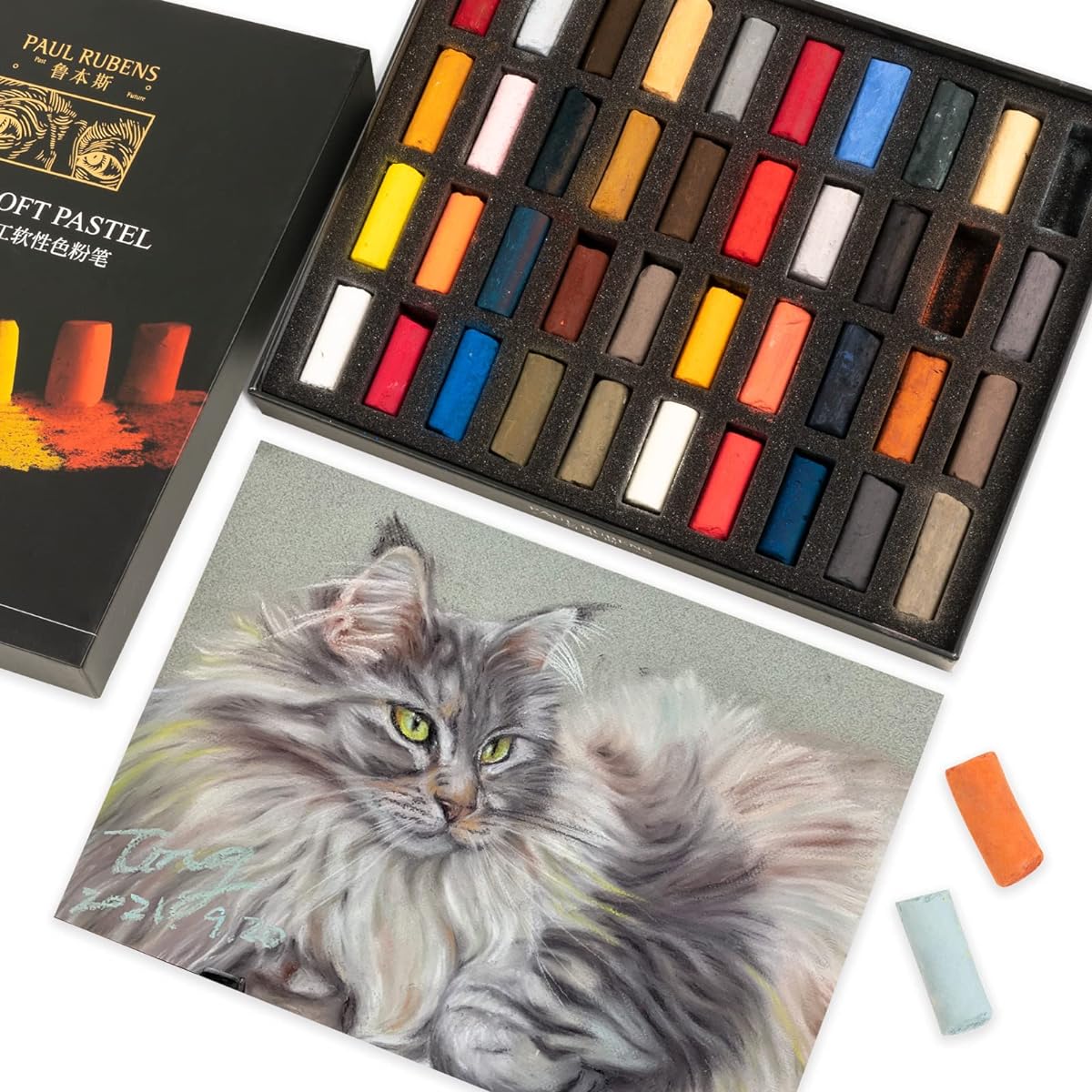 Paul Rubens Artist Soft Pastels 40 Colors Hand Rolled Chalk Pastels for Portraits, Professional Grade, Perfect for Beginners, Art Enthusiasts, Crafts, Drawing and Blending