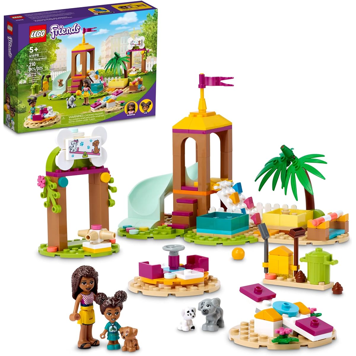 LEGO Friends Pet Playground 41698 Building Kit Designed to Grow Imaginations; Animal Playset Comes with Andrea and 3 Dog Toys; Creative Birthday Gift Idea for Kids Aged 5 and up (210 Pieces)