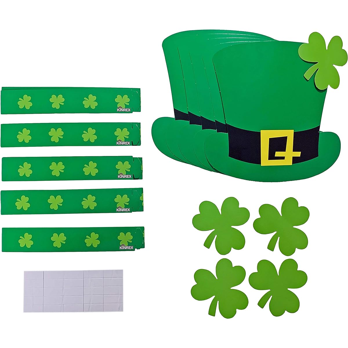 KINREX St. Patrick's Day Craft Kit Paper Hat Crafts for Kids with 5 Hats and 5 Shamrocks, Total 15 Pieces