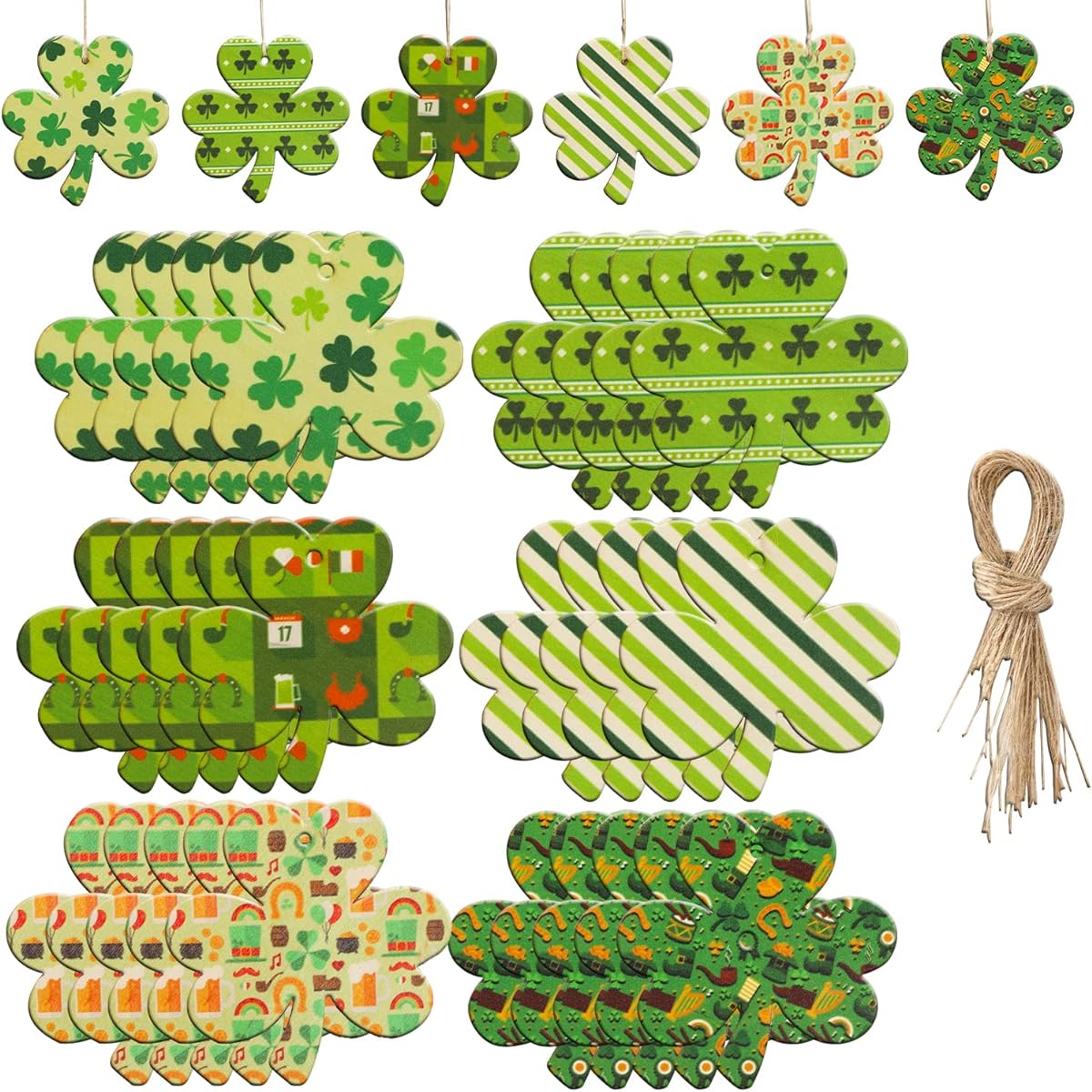Prriudy 30 Pieces St. Patrick's Day Shamrock Ornaments, Shamrock Wooden Hanging Ornaments, Shamrock Baubles for St. Patrick's Day Festive Tree Bauble Shelf and Table Decorations