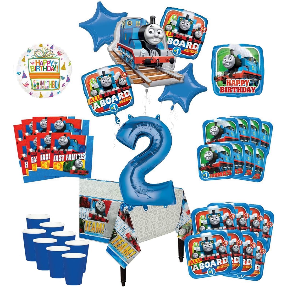 Mayflower Products Thomas the Tank Engine 2nd Birthday Party Supplies for 8 Guests - Decoration Kit and Balloon Bouquet