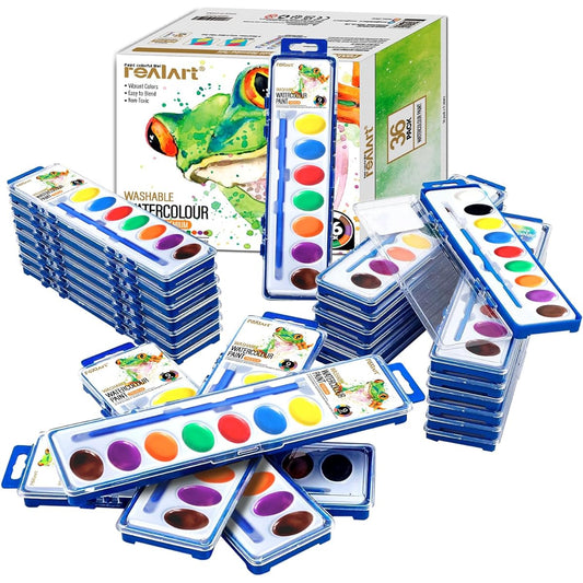 REALART 9 Colors Watercolor Paint Set Bulk Purchase 36 Pack Watercolor Paint Set with Paintbrush for Kids and Adults Washable Paint for Classroom/Party/Kindergarten/Art Activities