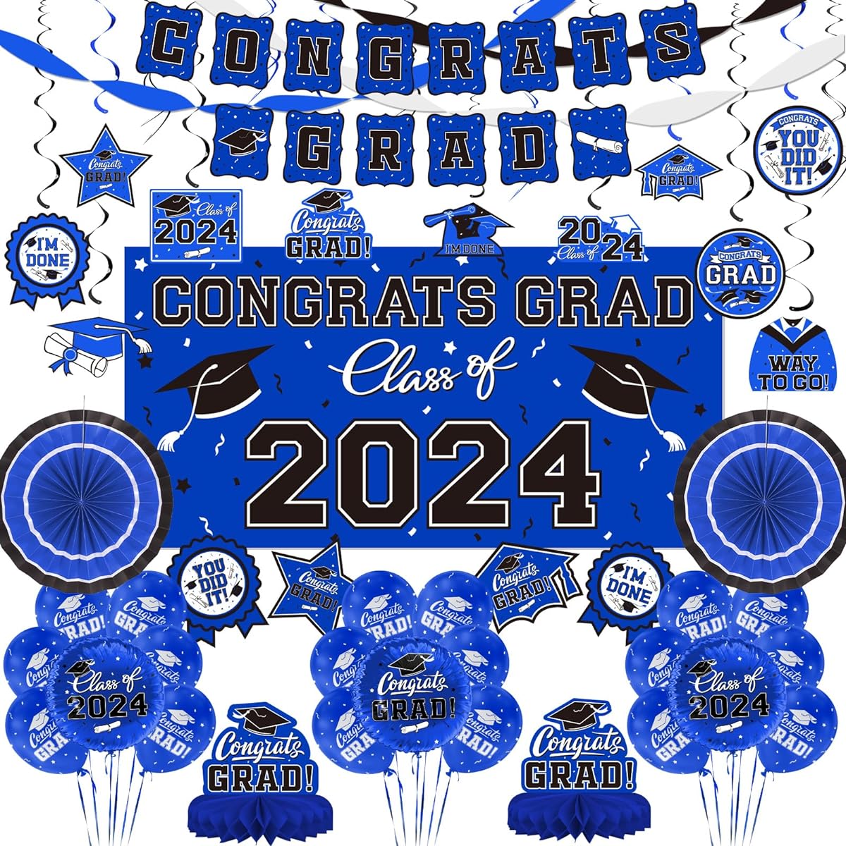2024 Graduation Decorations Graduation Balloons Graduation Banner Graduation Party Supplies Blue