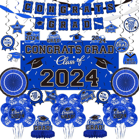 2024 Graduation Decorations Graduation Balloons Graduation Banner Graduation Party Supplies Blue