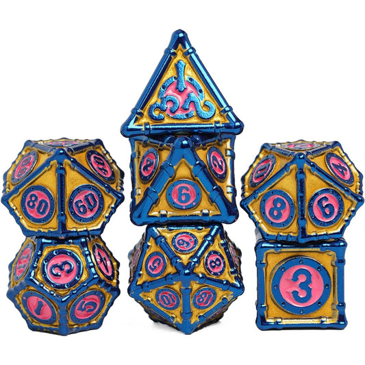 UDIXI DND Metal Dice Set, D&D Dice Metal for Role Playing Games, Polyhedral Dice Set for Dungeons & Dragons (Golden Pink)