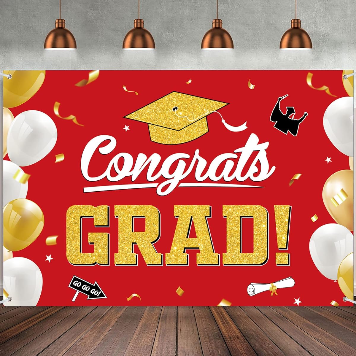 2023 Graduation Banner Backdrop, Graduation Party Decorations for 2023 Graduation Class, Graduation Celebration Banner for Kindergarten High School College Indoor Outdoor | Red and Gold 70.8 x 43 Inch