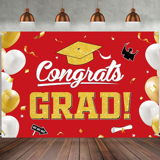 2023 Graduation Banner Backdrop, Graduation Party Decorations for 2023 Graduation Class, Graduation Celebration Banner for Kindergarten High School College Indoor Outdoor | Red and Gold 70.8 x 43 Inch