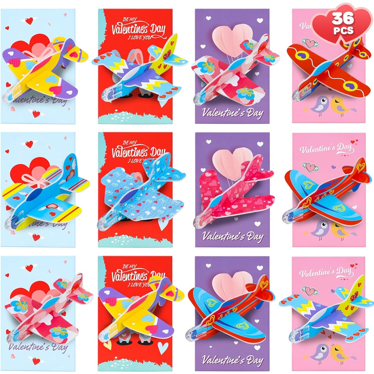 TOY Life 36pcs Valentine's Day Gifts for Kids Classroom, Valentine's Day Cards with Foam Planes for Kids School, Valentines for Toddlers Party Favors, Valentine Exchange Toys for Boys from Teachers