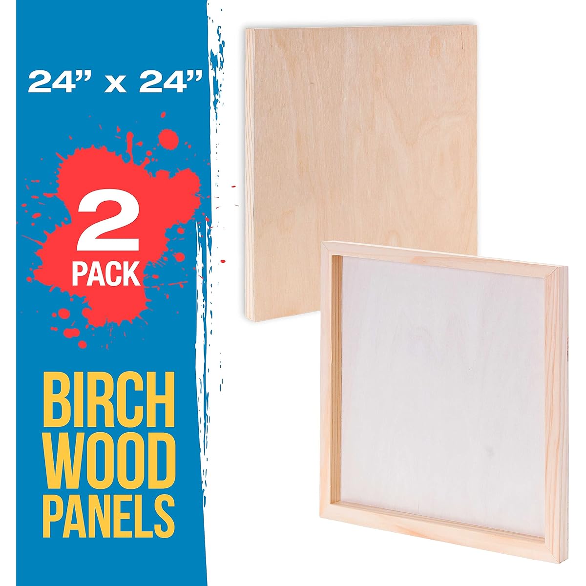 U.S. Art Supply 24" x 24" Birch Wood Paint Pouring Panel Boards for Studio 3/4" Deep Cradle (2 Pack) - Artist Wooden Wall Canvas - Paintings, Mixed Media Crafts, Acrylics, Oils, Watercolors, Encaustic