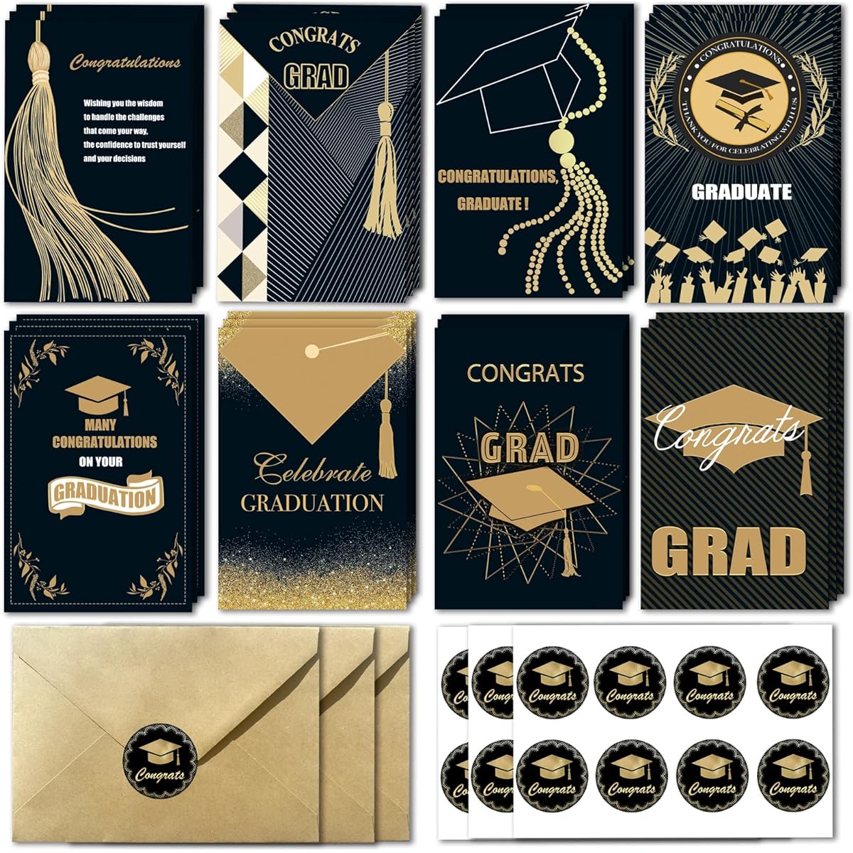 AMZAI Graduation Cards, Graduation Cards 2023 with Envelopes and Gold Foil, 24 Pack Bulk Graduation Greeting Cards, Graduation Gift Cards, College & High School Graduation Party Decorations