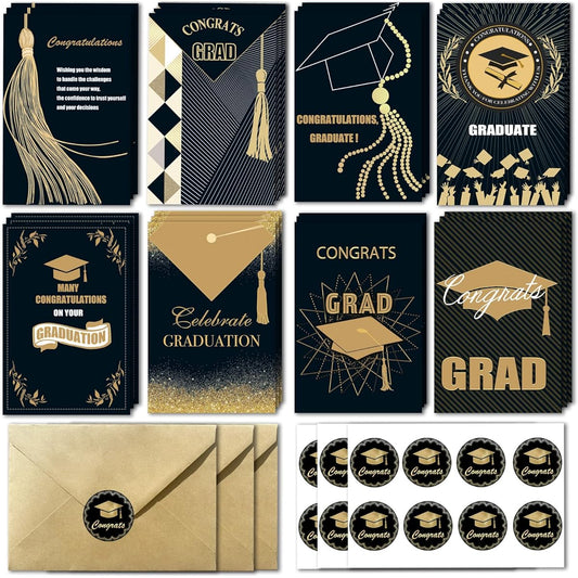 AMZAI Graduation Cards, Graduation Cards 2023 with Envelopes and Gold Foil, 24 Pack Bulk Graduation Greeting Cards, Graduation Gift Cards, College & High School Graduation Party Decorations