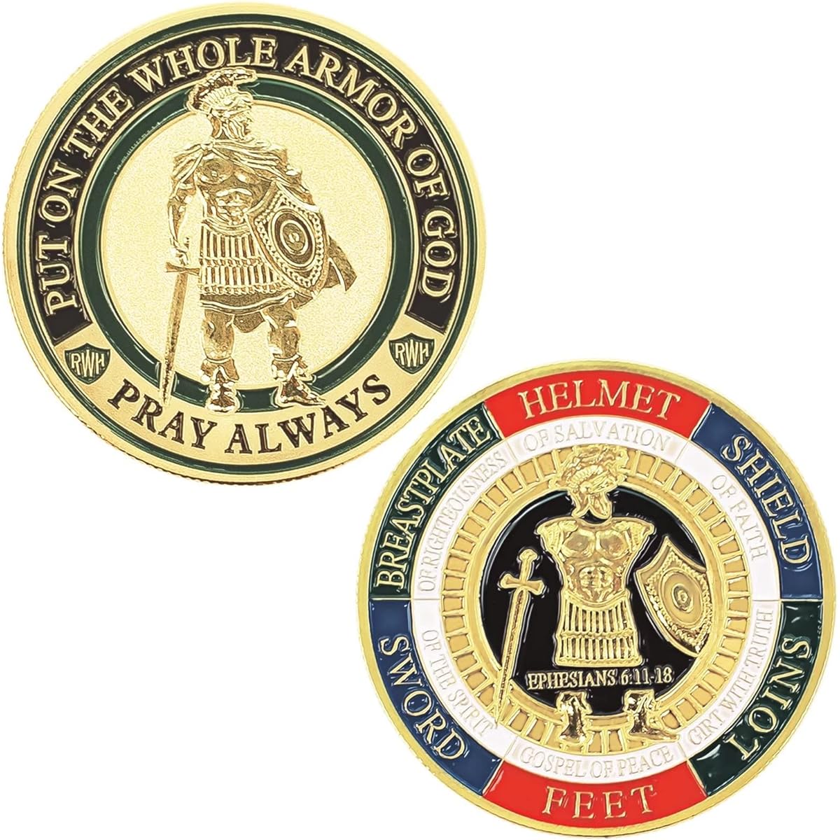 okkoCoin Put On The Full Armor of God Challenge Coin (Ephesians 6:11-18) - Antique Gold