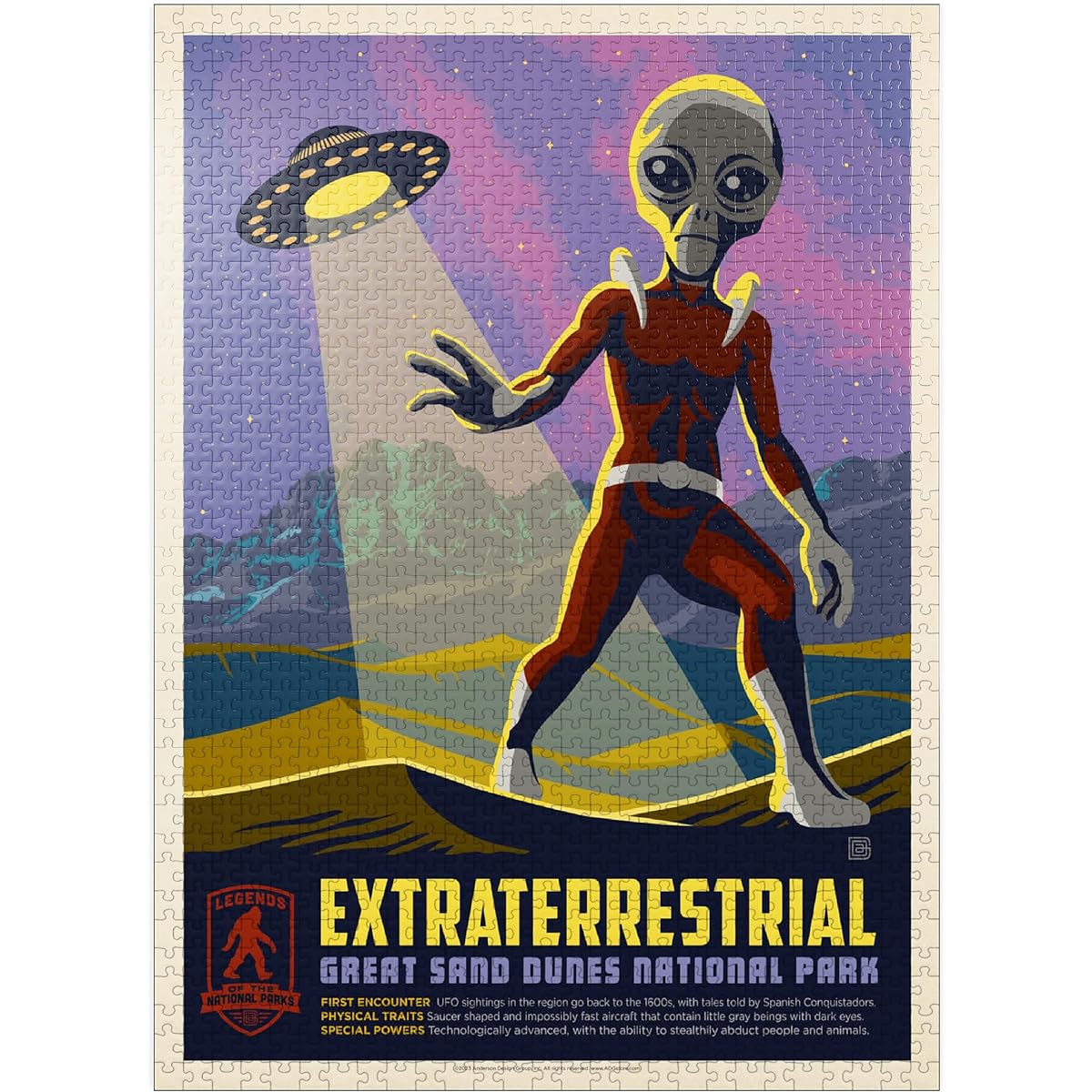 Legends of The National Parks: Great Sand Dune's Extraterrestrials Vintage Poster - Premium 1000 Piece Jigsaw Puzzle for Adults