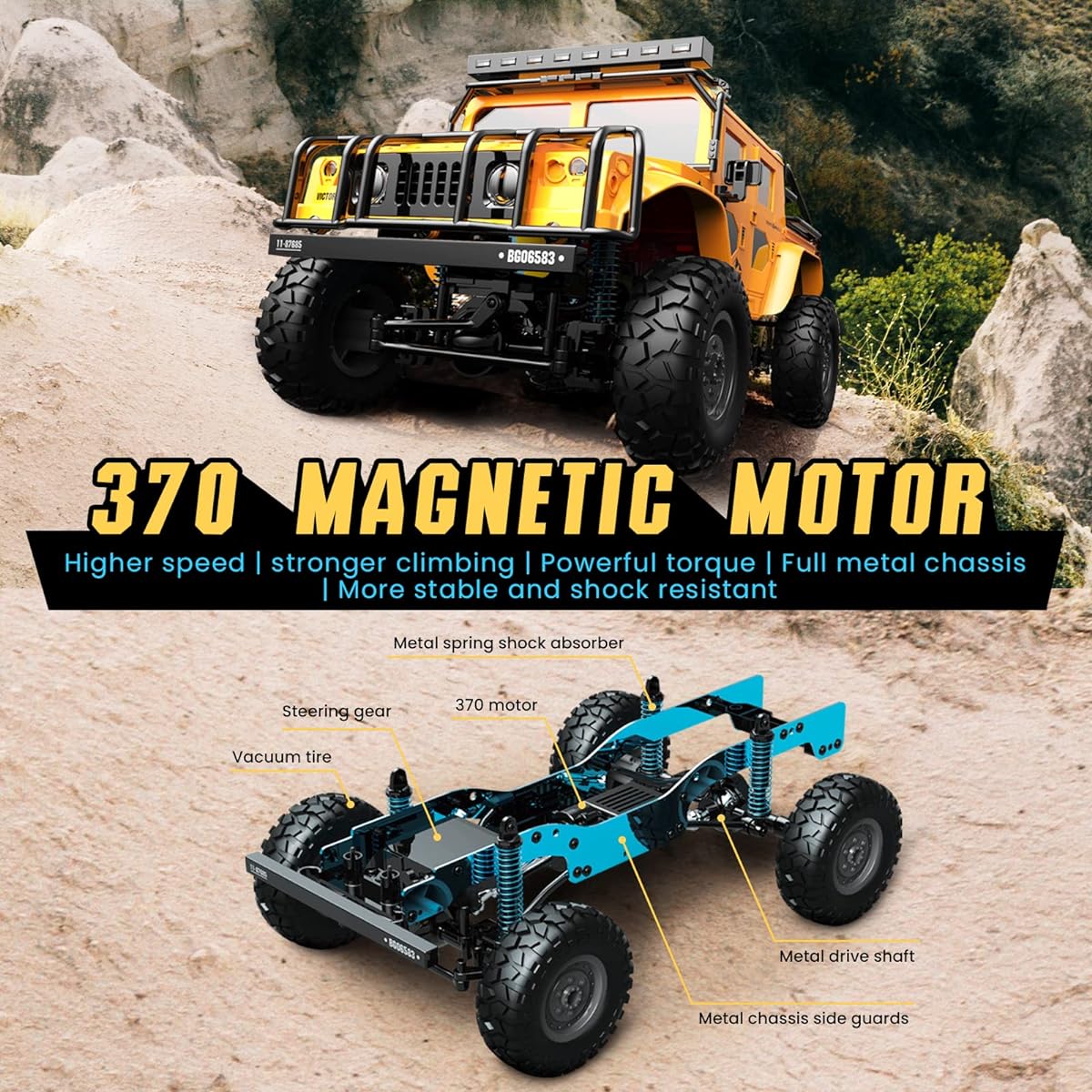 FUUY 1:12 Rock RC Crawler for Boys, RC Car with Full Metal Chassis for Outdoor Sand Grass Off-Road 30+km/h Remote Control Car 4WD All Terrain RTR Toy Car for Kids Age 3 4 5 6 7 8-12 Years Old Gift