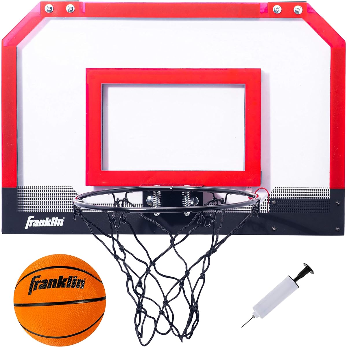 Franklin Sports Over-the-Door Indoor Basketball Hoop - Kids Mini Hoop for Bedroom - Steel Rim Mini Hoop - Ball and Pump Included - Red Light Up