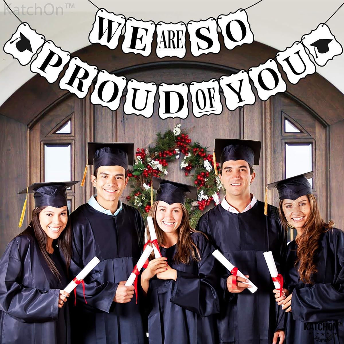 (We are So Proud of You, White/Black) - We are So Proud of You Banner - Beautiful Graduation Banner - No-DIY Required Graduation Decorations for Graduations Party Supplies 2018, Grad Party Decor for Home of Prom Decorations, White. Large