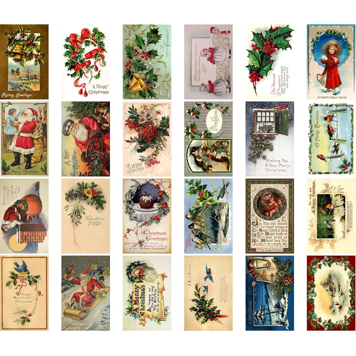 Christmas Large Stickers (24 sheets, 2.5"x3.5" each) Landscape Winter Scenery Vintage Christmas Postcards Retro Greeting Cards Reprint
