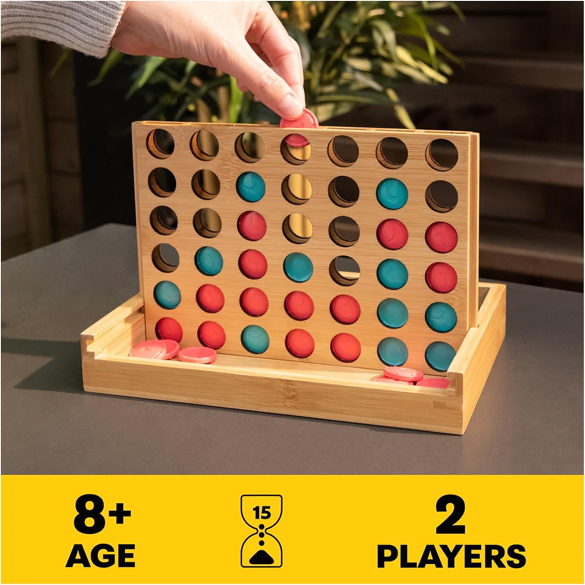Mindful Classics 4 Row Family Board Game Bamboo and Recycled Plastic Earth Day Eco-Friendly Products Ages 8+