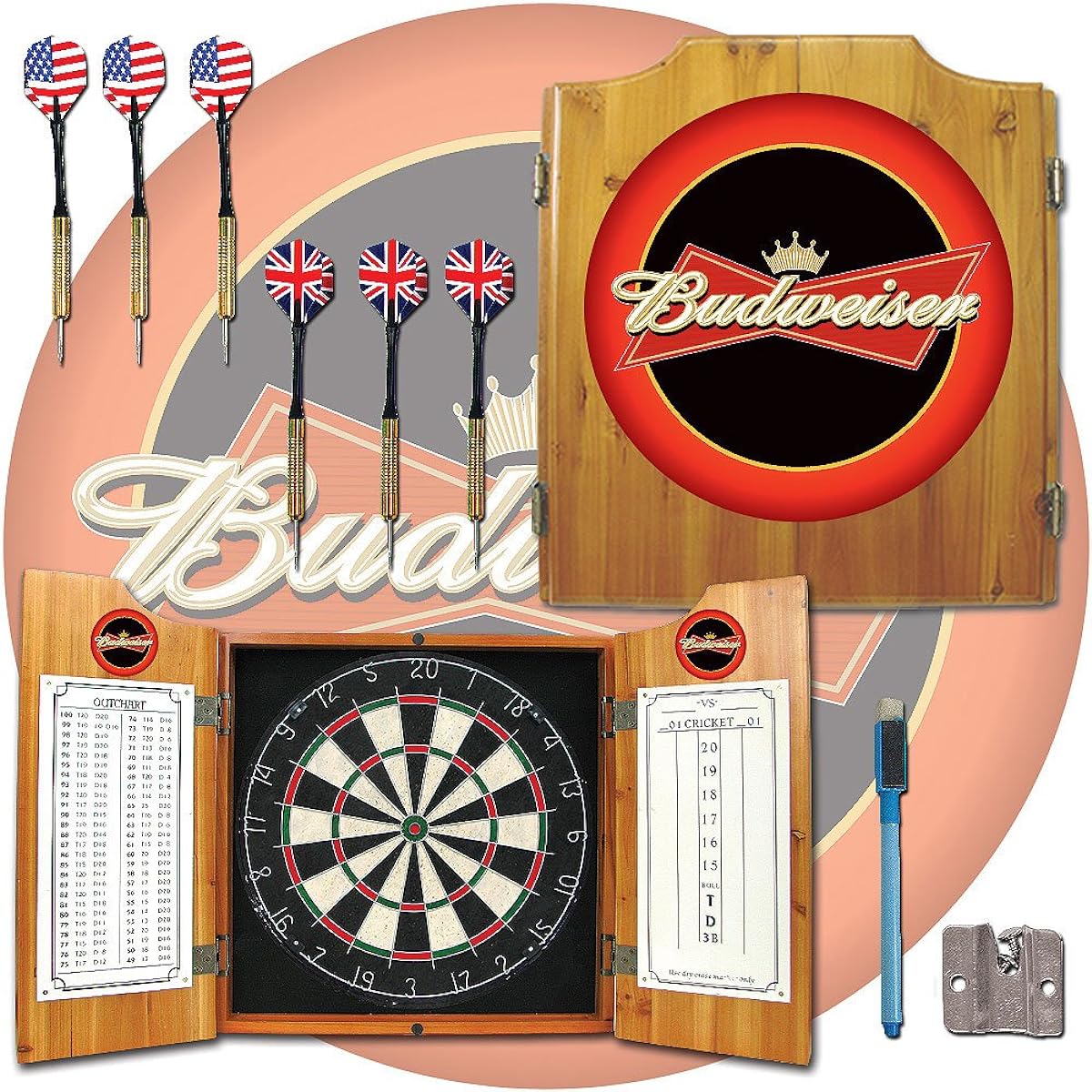 Budweiser Wooden Darts Cabinet Set