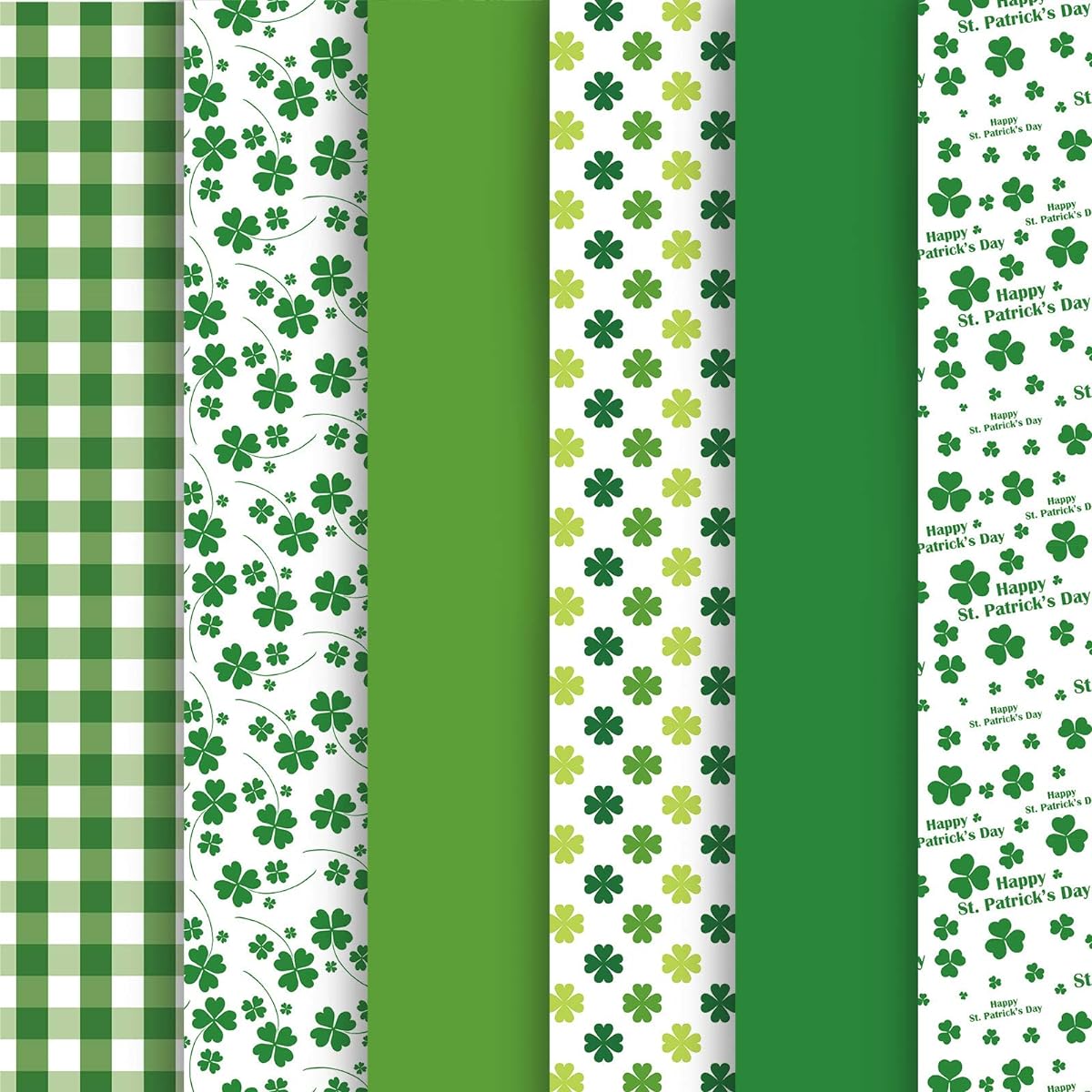 Whaline St. Patrick's Day Tissue Paper, 90 Sheets, Green Plaid, Shamrock, Clover Pattern, Art Tissue Bulk, Irish Spring Holiday Wrapping Paper, DIY Crafts, Party Gift Bags, Packaging, Birthday Favors, 14 x 20 Inches
