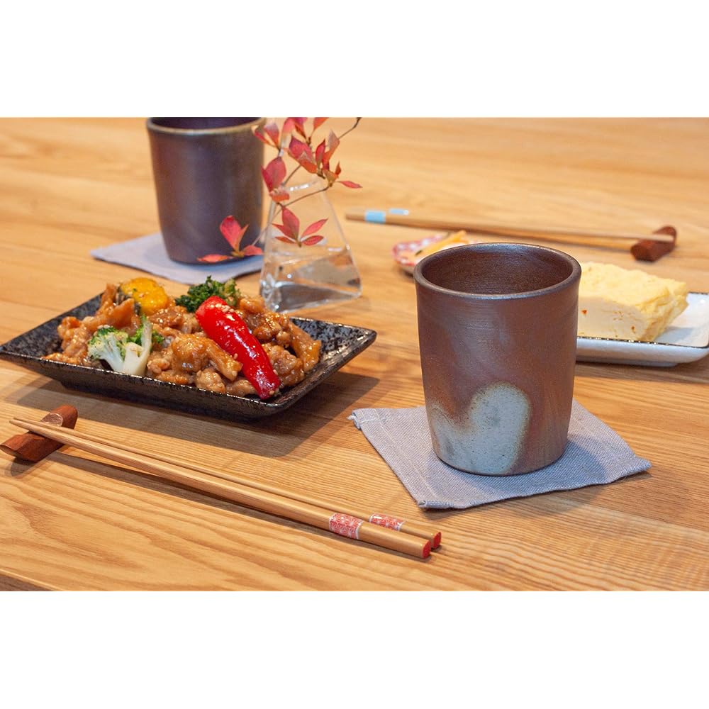 Bizen Ware Mugen Kobo Shochu Glass Pair Set, Crosscut, Wooden Box (Size: Approx. 7.5 x 8.8cm / Capacity: 200ml) Traditional Craft Pottery (Made in Japan) Gift Gift Present