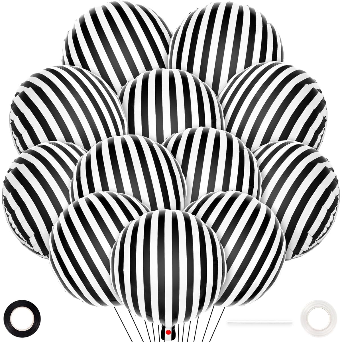 12pcs 18inch Black and White Striped Balloons, Striped Foil Balloons, Black Striped Checkered Balloons for Birthday Party, Baby Shower, Halloween Ceremony, Holiday Party Decorations