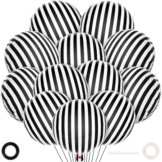 12pcs 18inch Black and White Striped Balloons, Striped Foil Balloons, Black Striped Checkered Balloons for Birthday Party, Baby Shower, Halloween Ceremony, Holiday Party Decorations