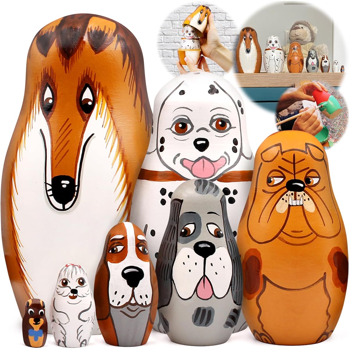 AEVVV 7 Piece Dog Nesting Doll Set - Matryoshka Nesting Dolls with Dog Figurines - Nesting Dolls Dog Breeds - Gifts for Dog Lovers - Dog Themed Gifts