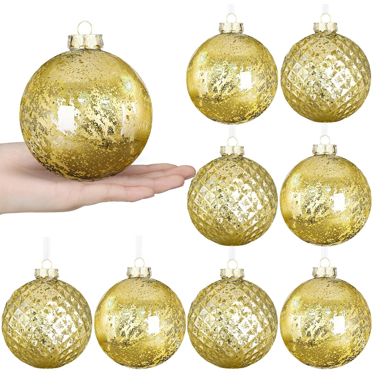 Syhood 8pcs 4" Large Christmas Balls Shatterproof Christmas Tree Decorations Ornaments Hanging Christmas Tree Ornaments for Birthday Valentine's Easter Wedding Holiday Decorations (Gold)